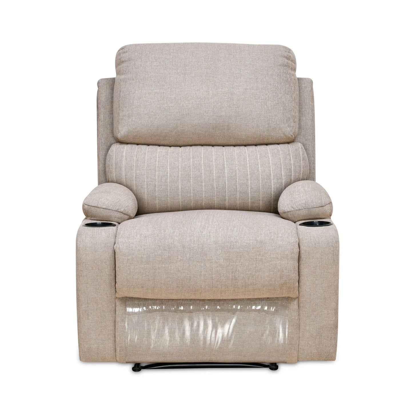 Comfy 1 Seater Fabric Manual Recliner with Cup Holder-Beige