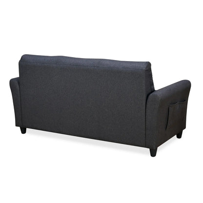 Oliver 3 Seater Fabric Sofa with Side Pocket-Charcoal Brown