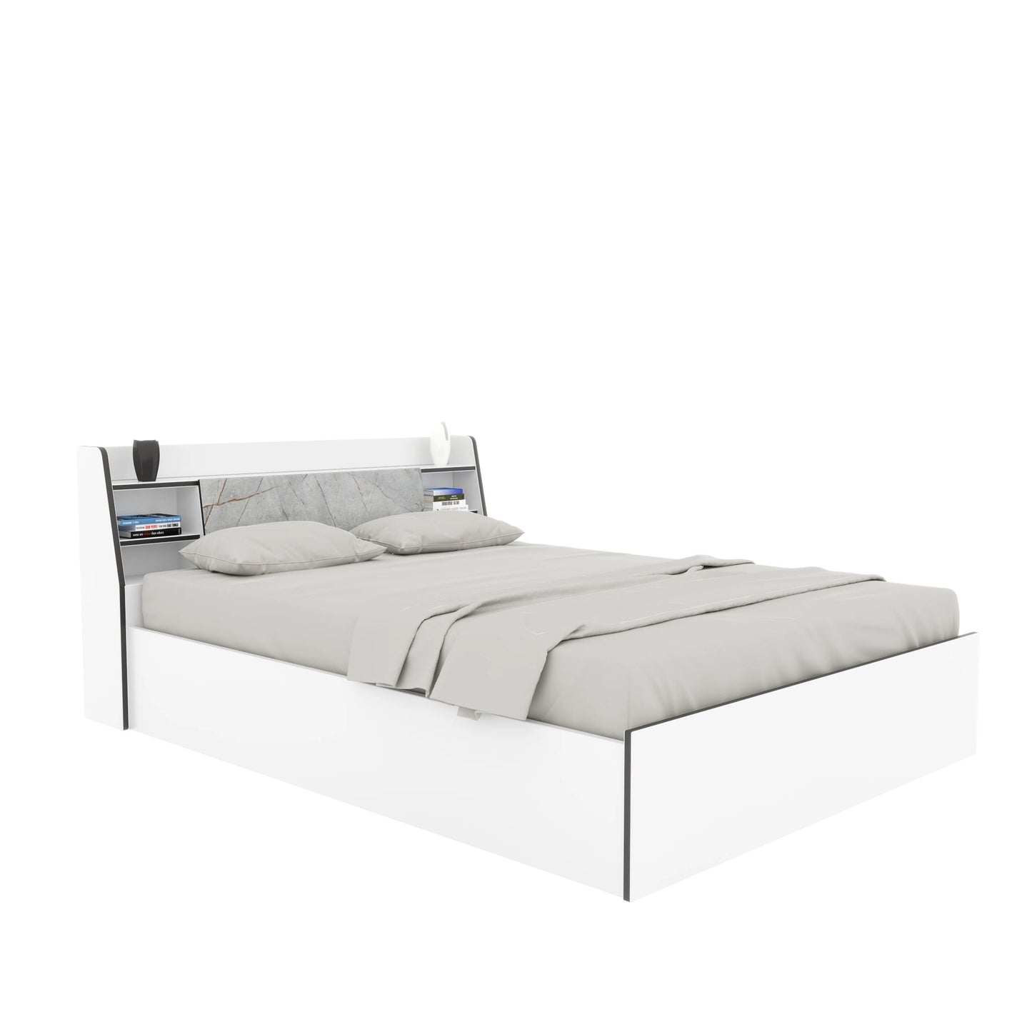 Marbito Queen Bed With Headboard & Box Storage-White