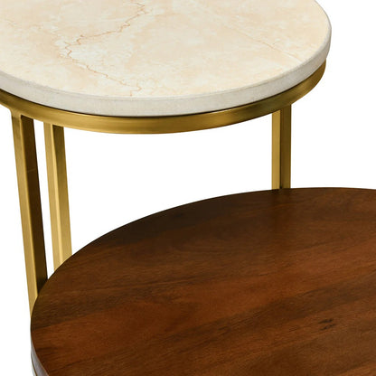 Mobo 2 Tier Ceramic and Mango Wood Top Side Table-Gold