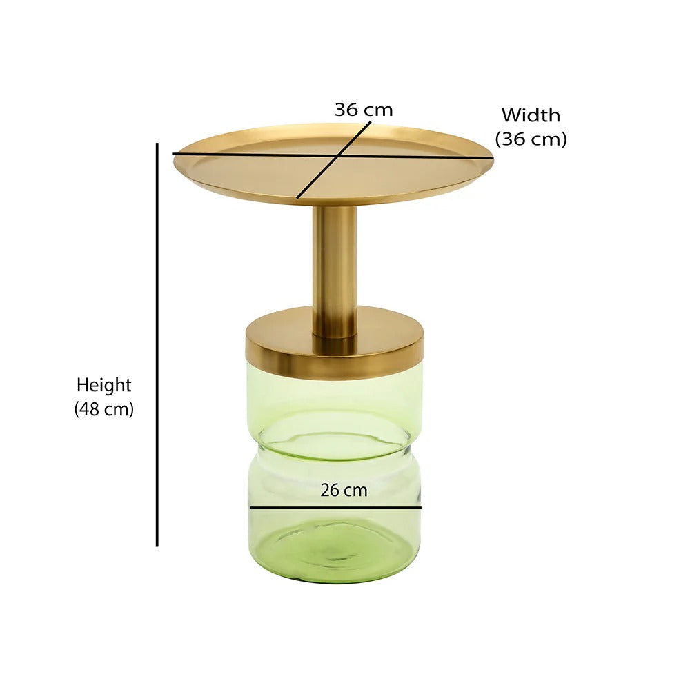 Leda Metal Top & Glass Base Side Table-Green & Gold