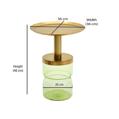 Leda Metal Top & Glass Base Side Table-Green & Gold