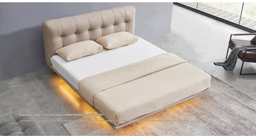 IN-Modern leather soft bed off white