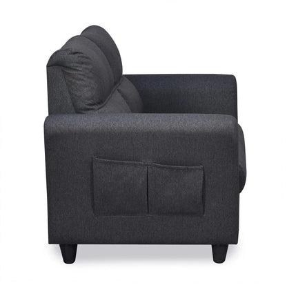 Oliver 2 Seater Fabric Sofa with Side Pocket-Charcoal Brown