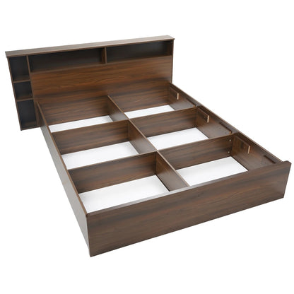 Torrie King Bed with Headboard and Box Storage-Classic Walnut