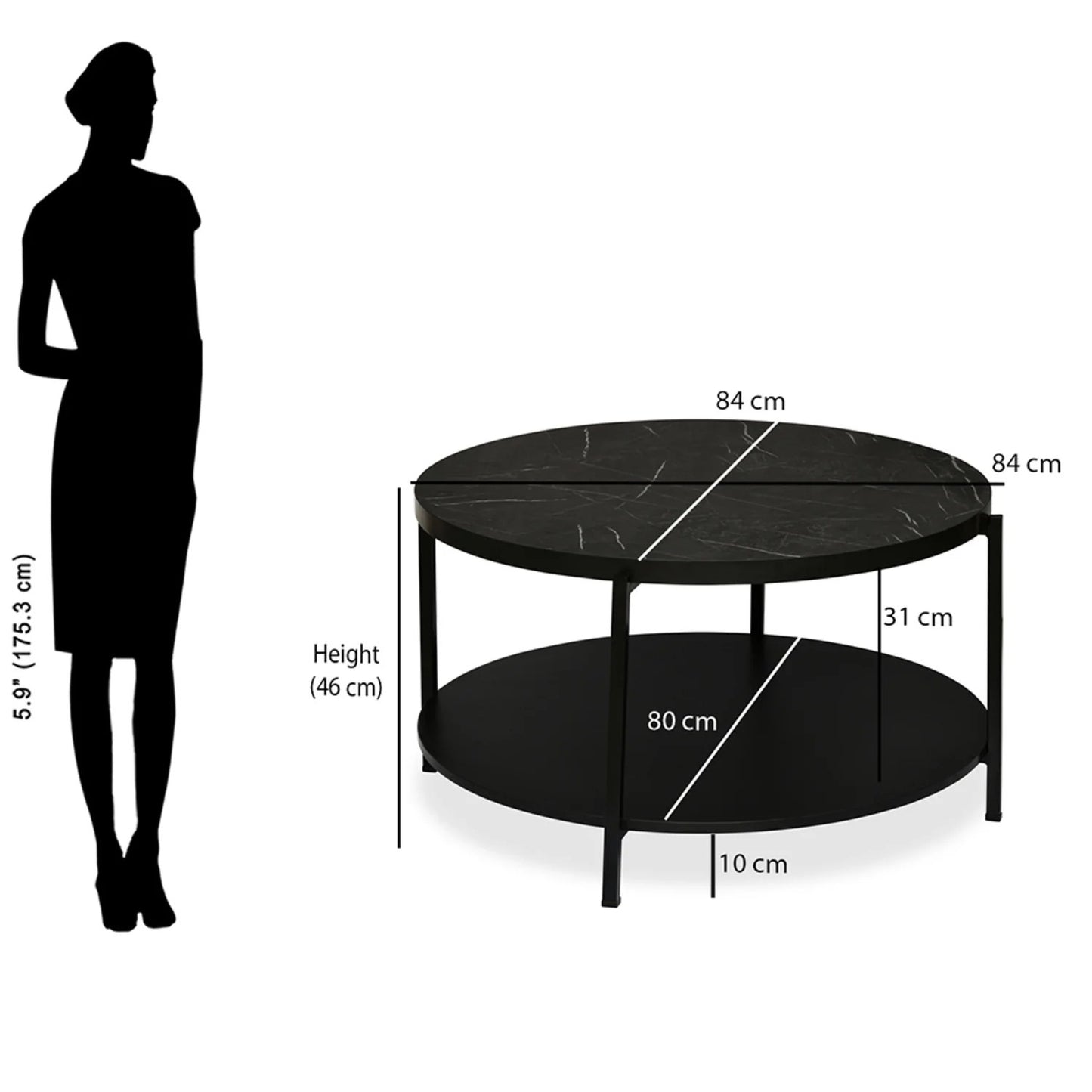 Benton Round Shape Center Table-Black