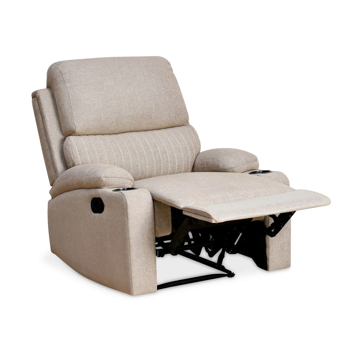 Comfy 1 Seater Fabric Manual Recliner with Cup Holder-Beige