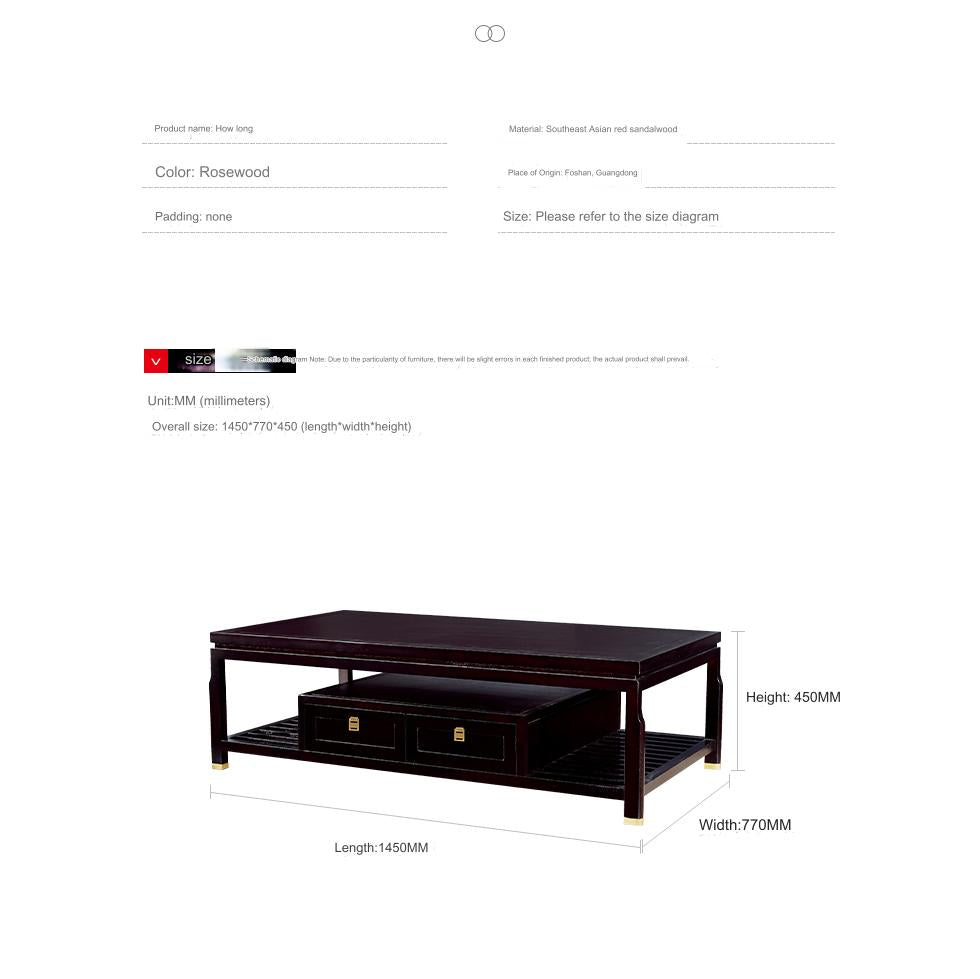 IN-Yanyu Lanting New Chinese Style Solid Wood Long Coffee Table