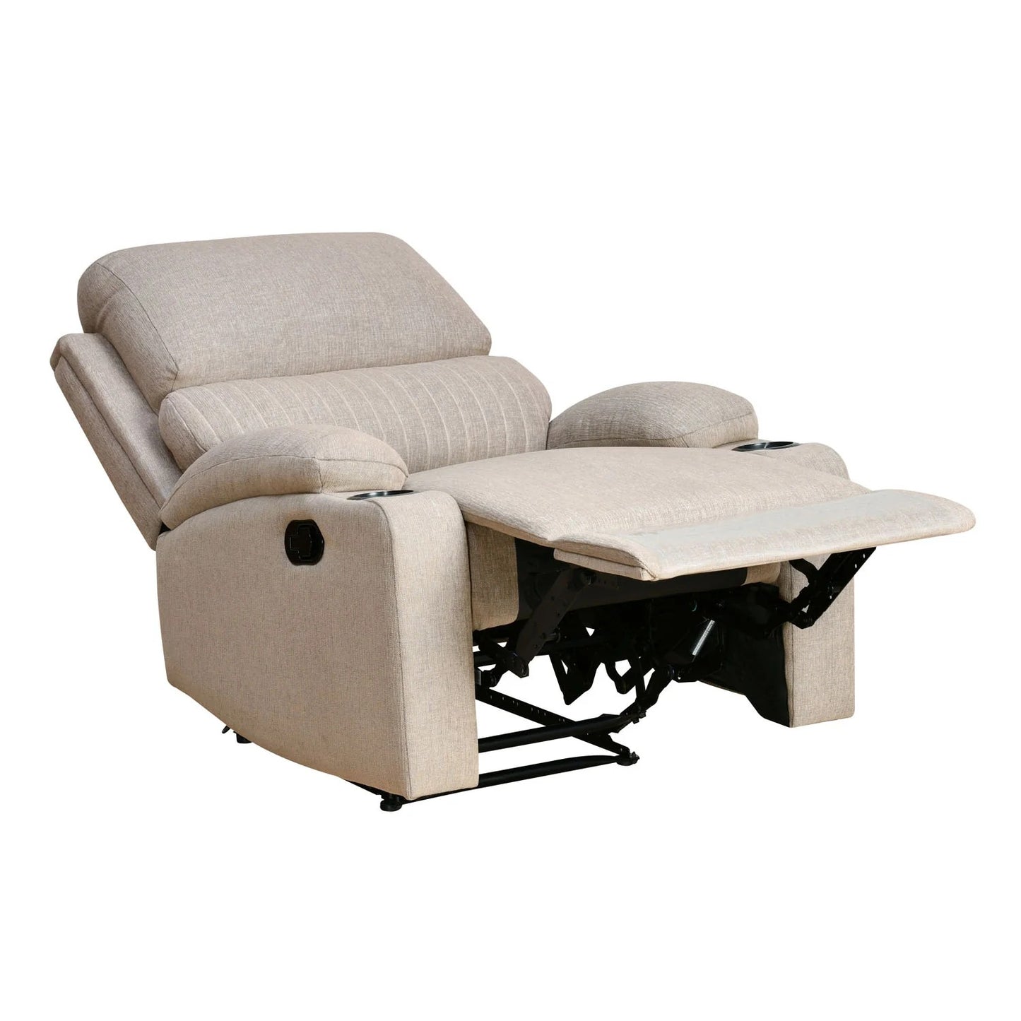 Comfy 1 Seater Fabric Manual Recliner with Cup Holder-Beige