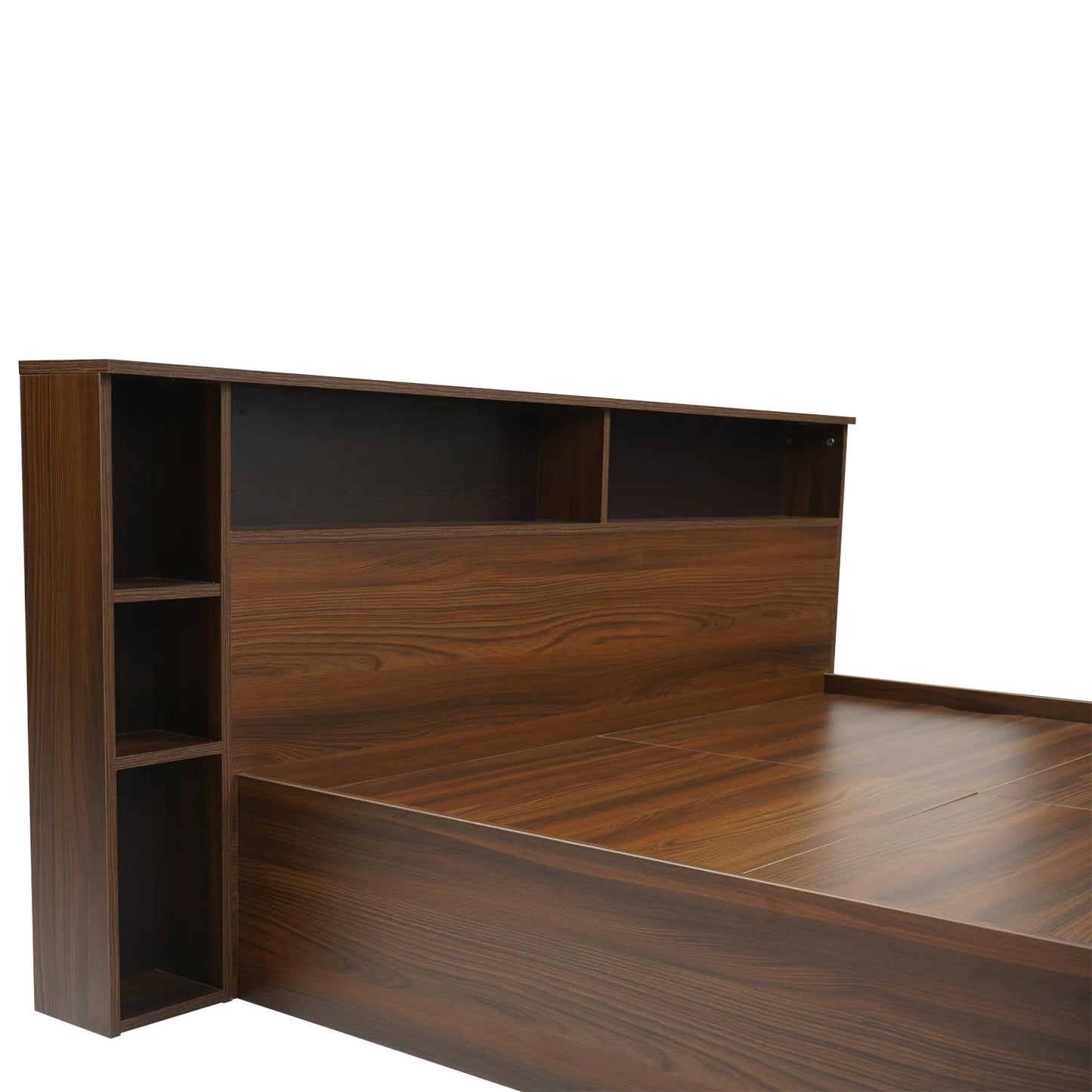 Torrie King Bed with Headboard and Box Storage-Classic Walnut