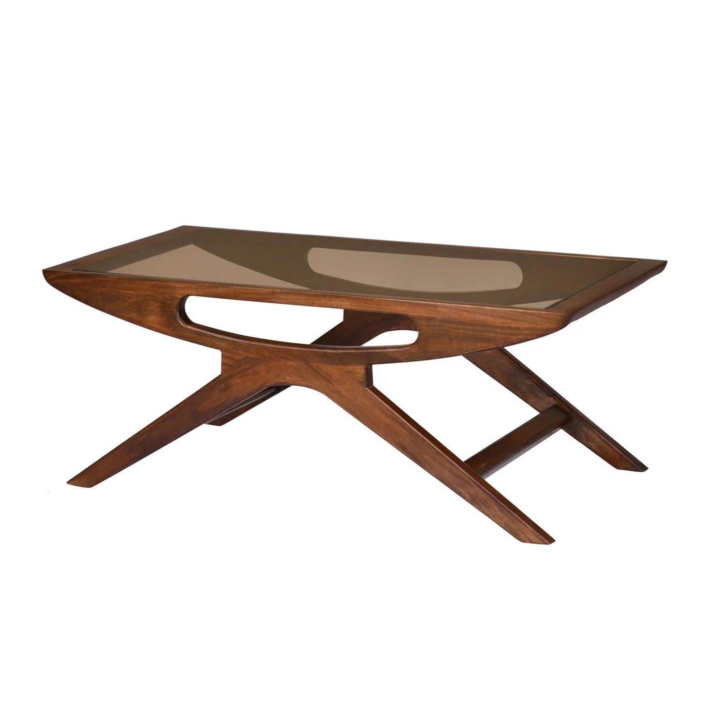 Kingsley Solid Wood Glass Top Center Table-Red Walnut