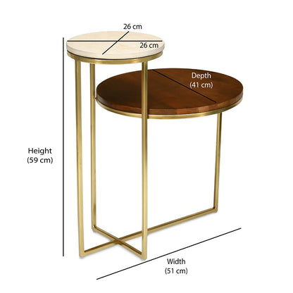 Mobo 2 Tier Ceramic and Mango Wood Top Side Table-Gold