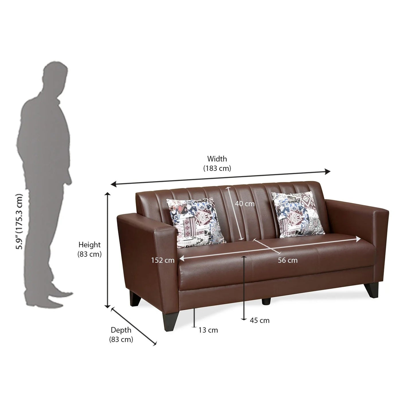 Joy 3 Seater Sofa-Brown