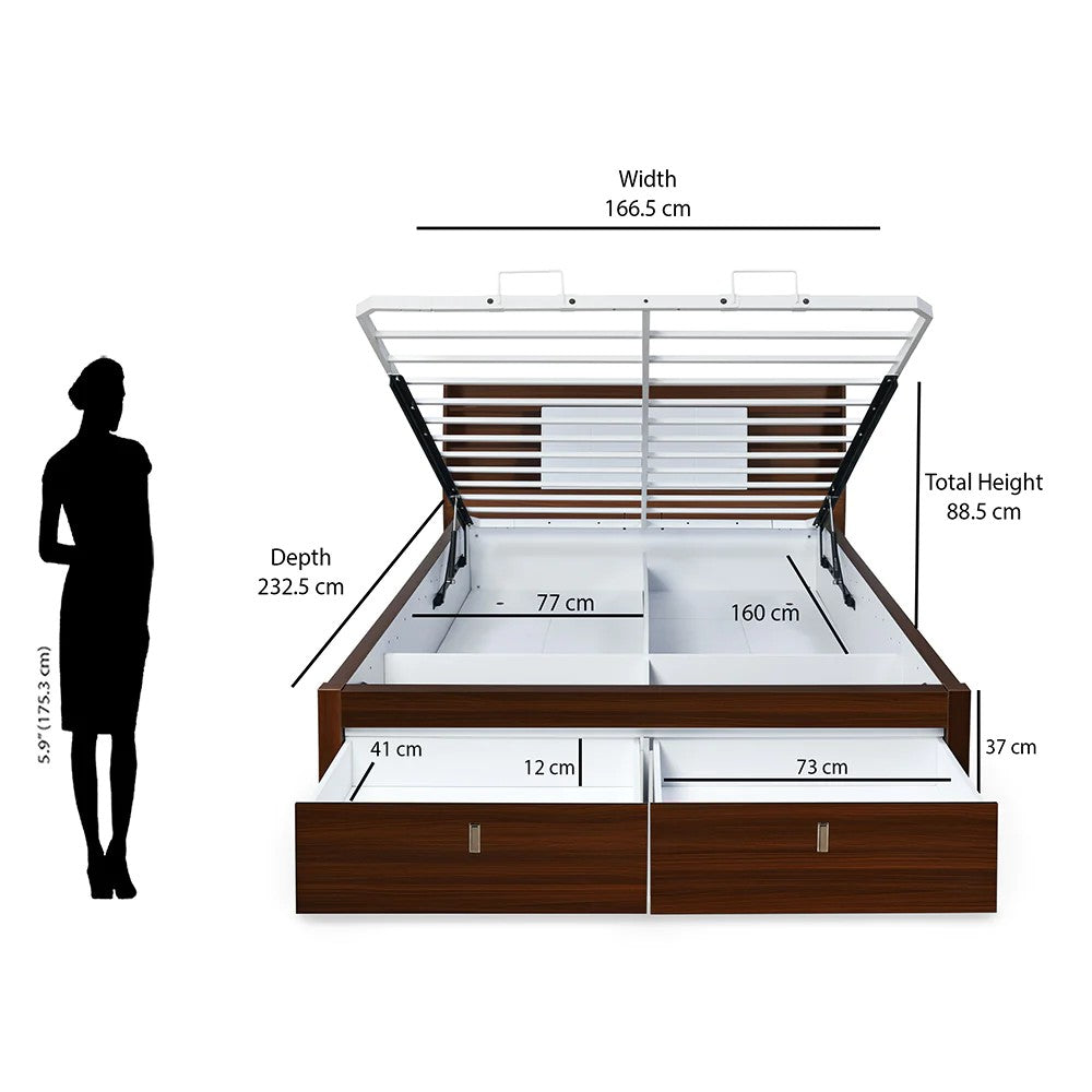 Ornate Premier Bed With Hydraulic Storage Queen-Walnut