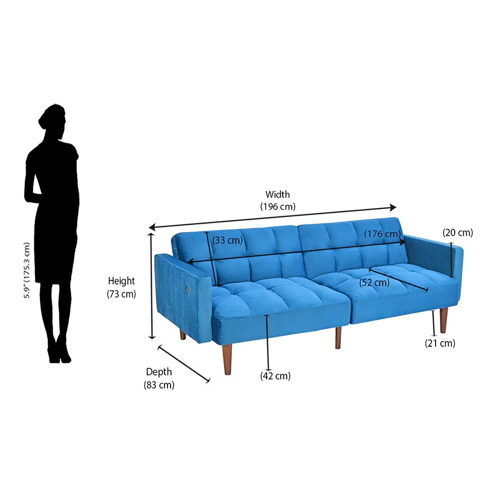 Denzel Futon Sofa Cum Bed-Blue