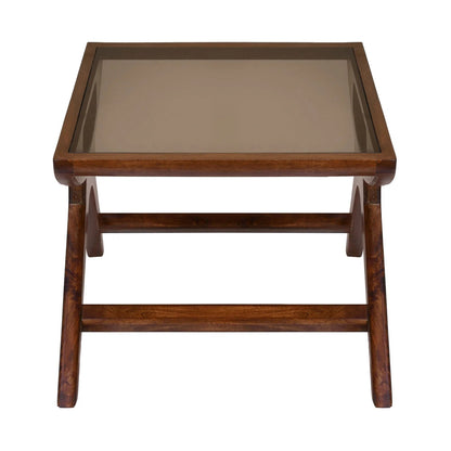 Kingsley Solid Wood Glass Top Center Table-Red Walnut