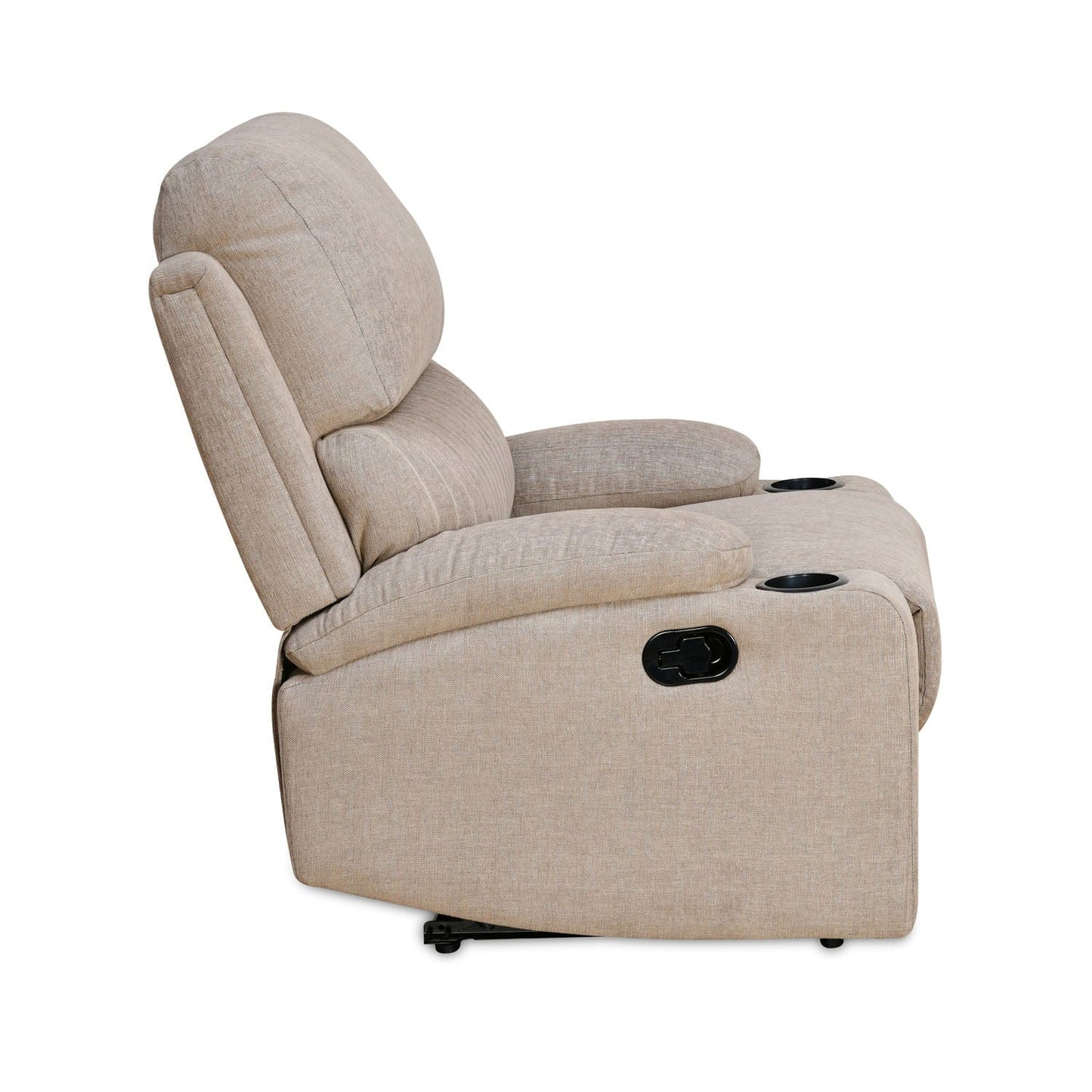 Comfy 1 Seater Fabric Manual Recliner with Cup Holder-Beige