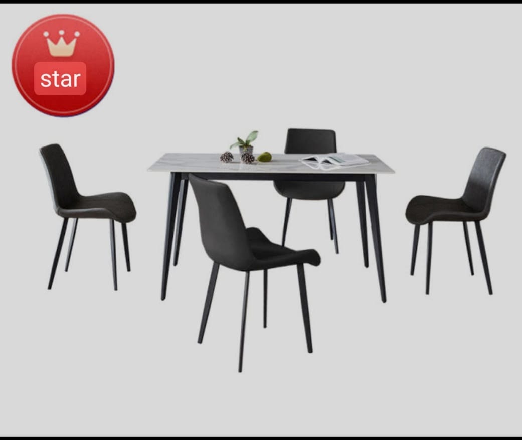 IN-Modern Rock Slab Dining Set (Luca White)