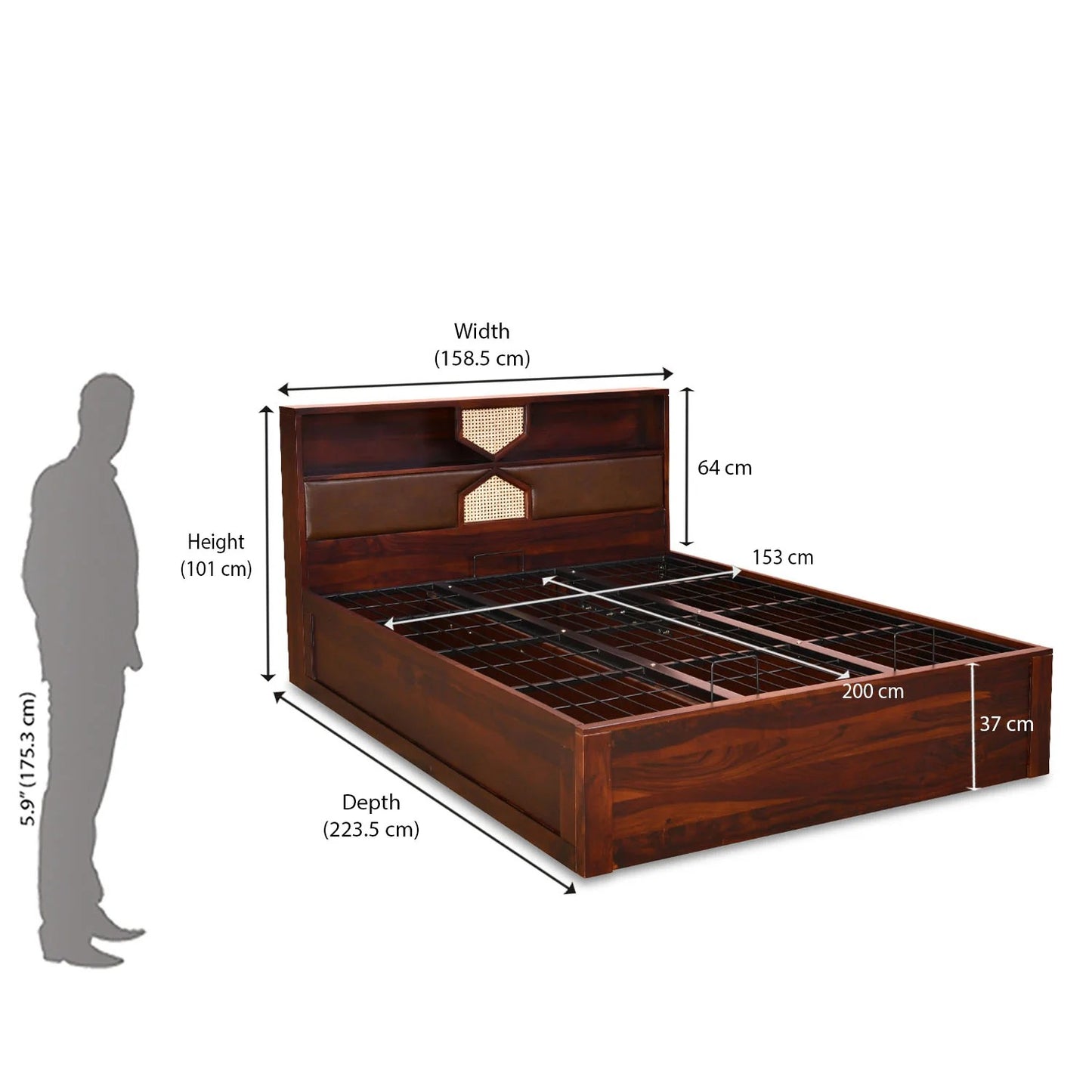 Bolivia Solid Wood Queen Bed With Hydraulic Storage-Wenge