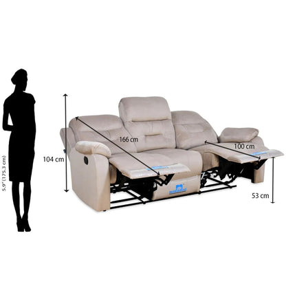 Rosia 3 Seater Manual Recliner-Light Brown