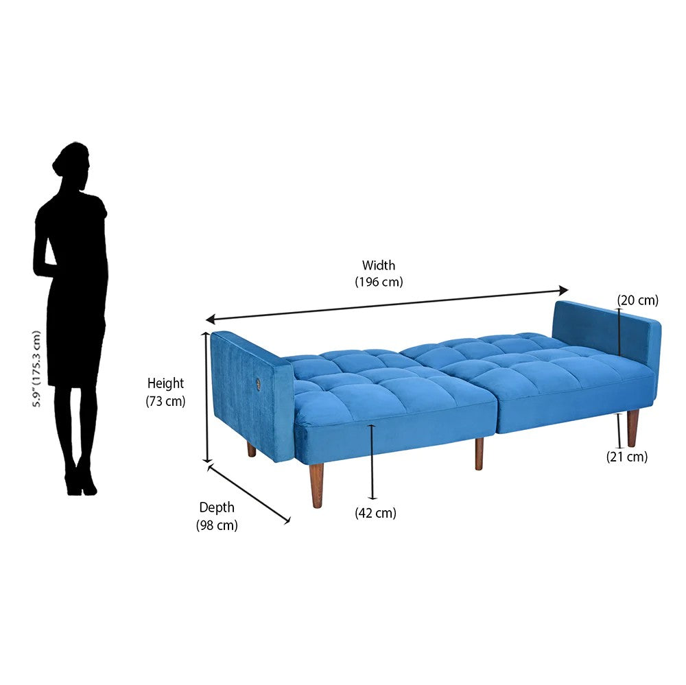 Denzel Futon Sofa Cum Bed-Blue