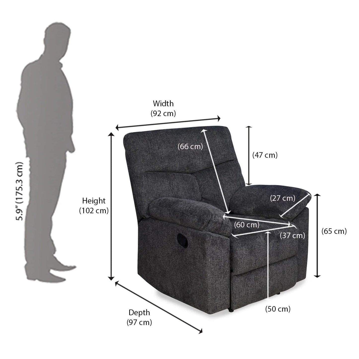 Gravid 1 Seater Manual Recliner-Charcoal