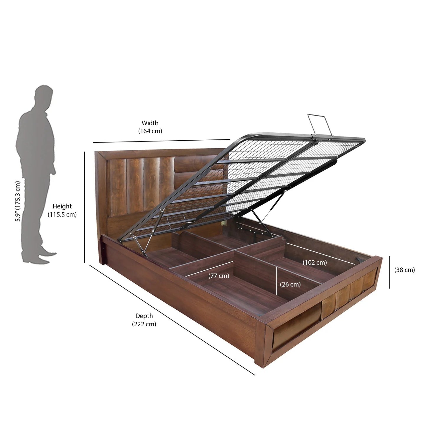 Gladiator Queen Bed With Hydraulic Storage-Brown