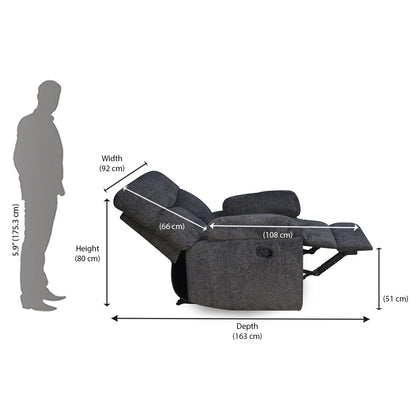 Gravid 1 Seater Manual Recliner-Charcoal