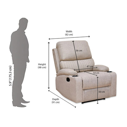 Comfy 1 Seater Fabric Manual Recliner with Cup Holder-Beige