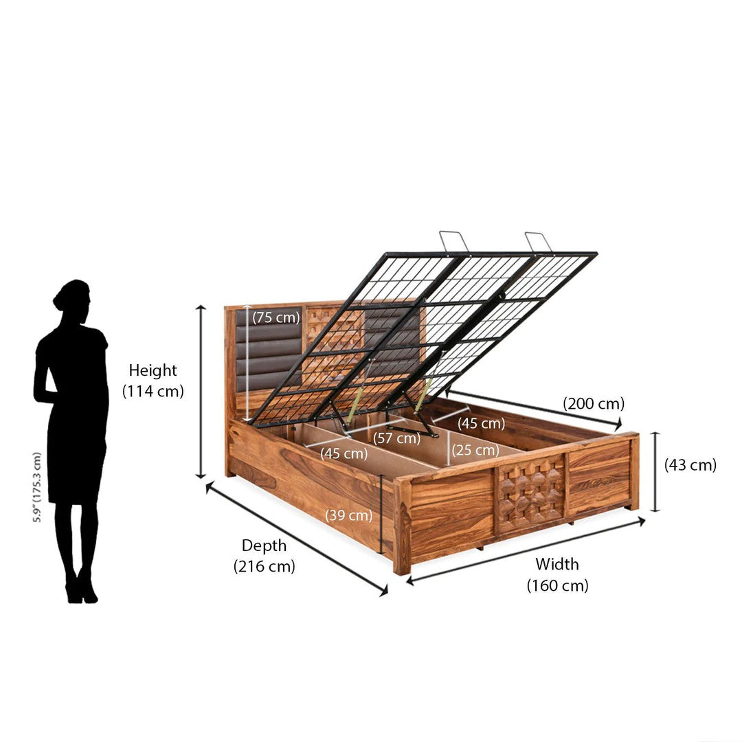 Hulk Queen Bed With Hydraulic Storage-Walnut