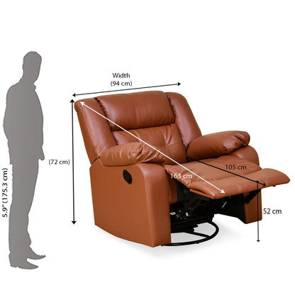 Ellis 1 Seater Leatherette Manual Rocker & Swivel Recliner-Tan Brown