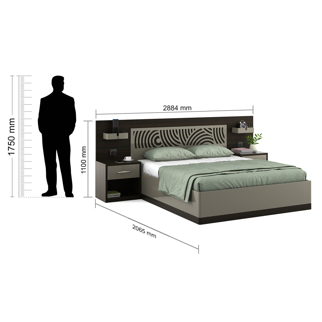 Ripples King bed with 3/4th lift on Storage