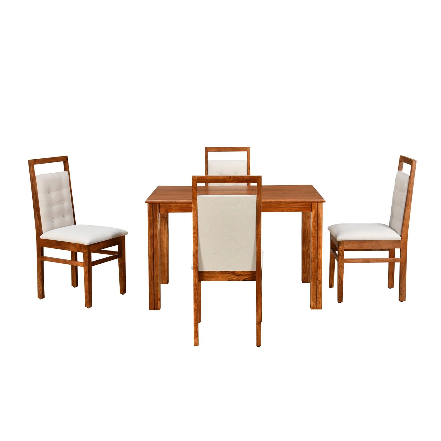 Vera 4 Seater Solid Wood Dining Set With Chairs in Honey Brown Finish