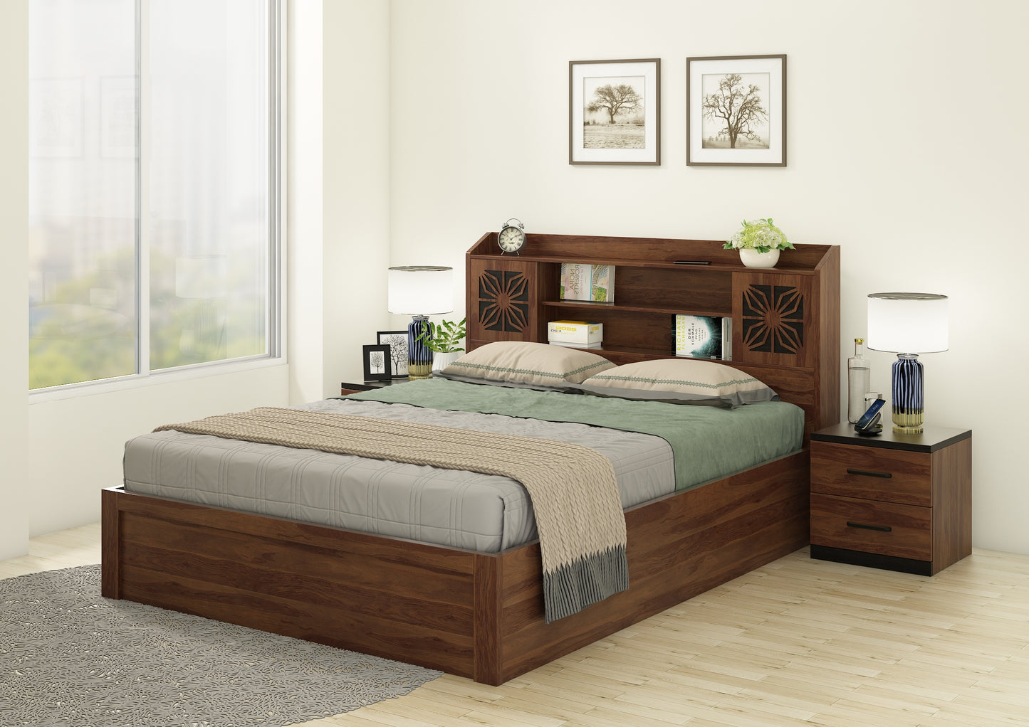 Flora King bed with 3/4th lift on storage